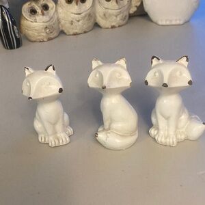 Set of 3 White Ceramic Fox Figurines
